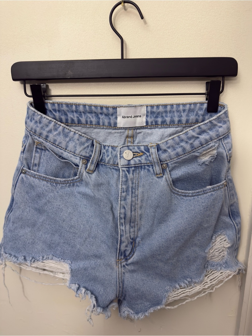 Abrand Jeans "A High Relaxed Short" Distressed Denim Light Wash | Size 26 / AU 8